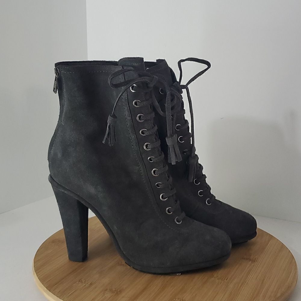 All Saints Grimsby Women's Lace up Boots Grey Suede High Heel EU 40 US 9.5 NWT